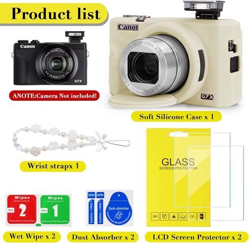 حافظة لكاميرا Canon Powershot G7 X Mark III الرقمية، حماية من السيليكون الناعم مع غطاء عدسة قابل للإزالة، ملحقات G7 X Mark III (2 غطاء زجاجي مقوى، 1 حزام معصم ساحر) - وردي in Kuwait