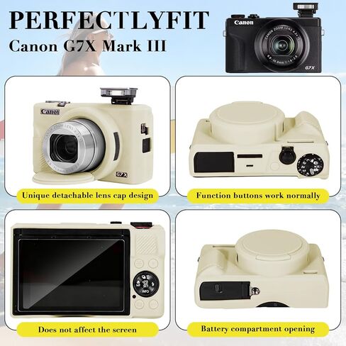 حافظة لكاميرا Canon Powershot G7 X Mark III الرقمية، حماية من السيليكون الناعم مع غطاء عدسة قابل للإزالة، ملحقات G7 X Mark III (2 غطاء زجاجي مقوى، 1 حزام معصم ساحر) - وردي in Kuwait