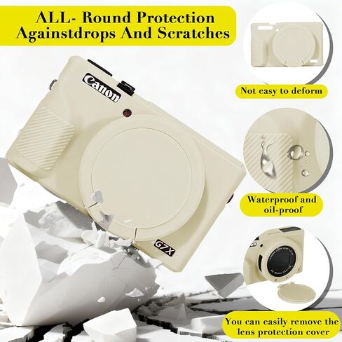 حافظة لكاميرا Canon Powershot G7 X Mark III الرقمية، حماية من السيليكون الناعم مع غطاء عدسة قابل للإزالة، ملحقات G7 X Mark III (2 غطاء زجاجي مقوى، 1 حزام معصم ساحر) - وردي in Kuwait