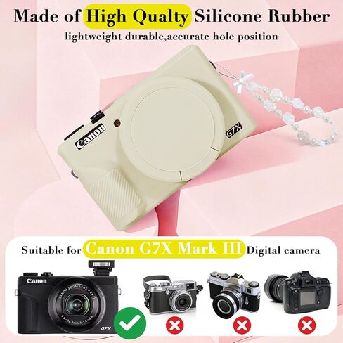 حافظة لكاميرا Canon Powershot G7 X Mark III الرقمية، حماية من السيليكون الناعم مع غطاء عدسة قابل للإزالة، ملحقات G7 X Mark III (2 غطاء زجاجي مقوى، 1 حزام معصم ساحر) - وردي in Kuwait