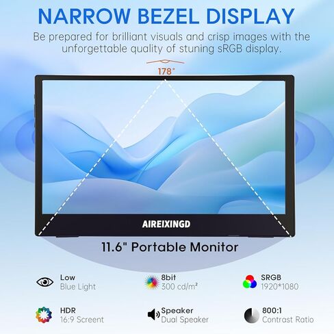 Portable Monitor 11.6" 1080P FHD IPS Display, 60Hz Ultra-Slim USB/Type-C/Mini HDMI Travel Monitor with Kickstand, Screen Extender for Laptop, Mac, Phone, PS, Xbox, Switch Gaming in Saudi Arabia