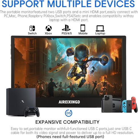 Portable Monitor 11.6" 1080P FHD IPS Display, 60Hz Ultra-Slim USB/Type-C/Mini HDMI Travel Monitor with Kickstand, Screen Extender for Laptop, Mac, Phone, PS, Xbox, Switch Gaming in Saudi Arabia