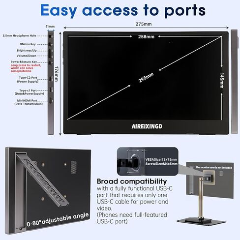 Portable Monitor 11.6" 1080P FHD IPS Display, 60Hz Ultra-Slim USB/Type-C/Mini HDMI Travel Monitor with Kickstand, Screen Extender for Laptop, Mac, Phone, PS, Xbox, Switch Gaming in Saudi Arabia