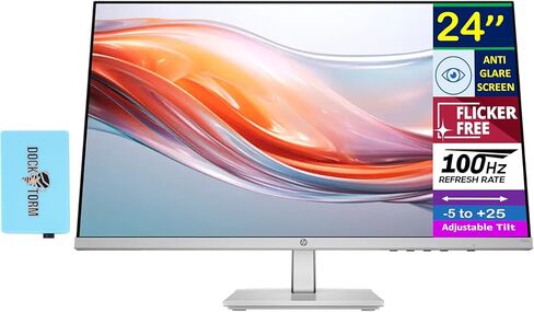 HP Series 5 524sh 24'' FHD IPS Monitor with 5ms Response Time, Anti-Glare, Flicker Free, Low Blue Light, VGA, HDMI, & Dockztorm USB Port Expander, Black/Silver Color (94C19AA#ABA) in Saudi Arabia