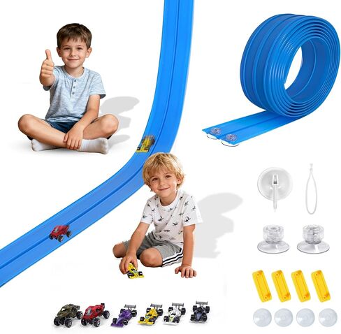 Portable DIY 16ft Flexible Race Track with Roll-Up Storage Compatible with 1/64 Diecast Cars Ages 3+（Includes 6 Racing Cars） Christmas Decorations for Kids in Saudi Arabia