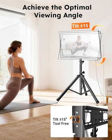 Portable Tripod TV Stand for 32-75 inch TVs, Heavy Duty Outdoor Height Adjustable Floor TV Stand with 15° Tilt for Flat/Curved Screens, Holds up to 100lbs, Max VESA 600x400mm in Saudi Arabia