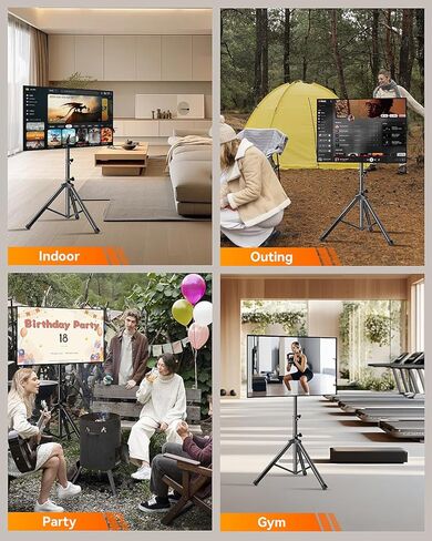 Portable Tripod TV Stand for 32-75 inch TVs, Heavy Duty Outdoor Height Adjustable Floor TV Stand with 15° Tilt for Flat/Curved Screens, Holds up to 100lbs, Max VESA 600x400mm in Saudi Arabia