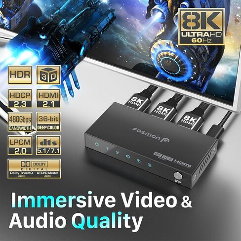 Fosmon 8K HDMI Splitter 1 in 2 Out, 1x2 4K@120Hz HDMI 2.1 Splitter for Dual Monitor Screen Duplication, Support EDID Control (Copy/Auto/Downscaler), LPCM, DTS, Dolby Digital, HDCP2.3, CEC, HDR10 in Saudi Arabia