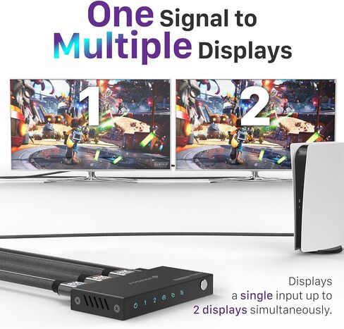 Fosmon 8K HDMI Splitter 1 in 2 Out, 1x2 4K@120Hz HDMI 2.1 Splitter for Dual Monitor Screen Duplication, Support EDID Control (Copy/Auto/Downscaler), LPCM, DTS, Dolby Digital, HDCP2.3, CEC, HDR10 in Saudi Arabia