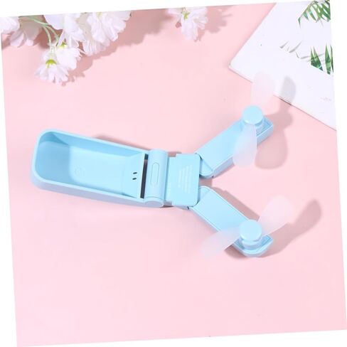 مروحة USB صغيرة من COHEALI، مروحة قابلة للطي محمولة برأسين، قابلة لإعادة الشحن، تعمل بمنفذ USB للسفر في الهواء الطلق والمكتب باللون الأزرق السماوي in Kuwait
