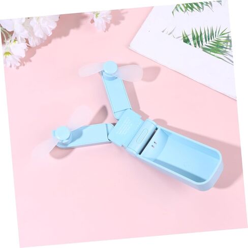 مروحة USB صغيرة من COHEALI، مروحة قابلة للطي محمولة برأسين، قابلة لإعادة الشحن، تعمل بمنفذ USB للسفر في الهواء الطلق والمكتب باللون الأزرق السماوي in Kuwait