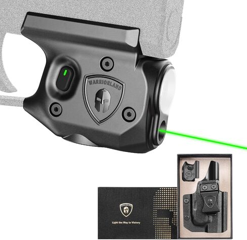 WARRIORLAND مسدس ضوء ليزر وحافظة مناسبة لـ Sig P365/ P365X/ P365XL، ضوء سلاح تكتيكي مدمج بمشغل 150 لومن مع مصباح LED أخضر ليزر أبيض وحافظة IWB، مؤشر الطاقة in Kuwait
