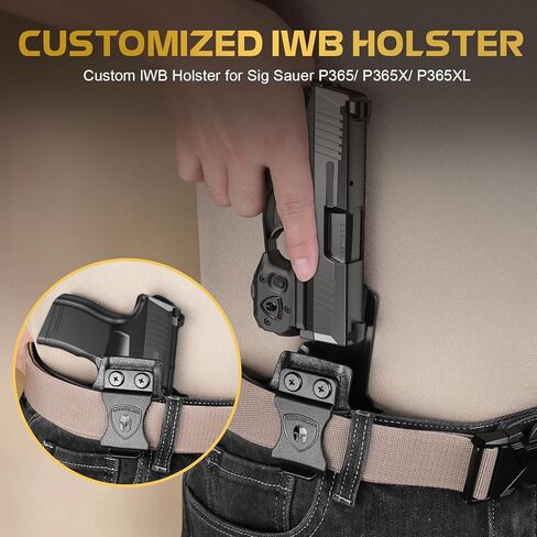 WARRIORLAND مسدس ضوء ليزر وحافظة مناسبة لـ Sig P365/ P365X/ P365XL، ضوء سلاح تكتيكي مدمج بمشغل 150 لومن مع مصباح LED أخضر ليزر أبيض وحافظة IWB، مؤشر الطاقة in Kuwait