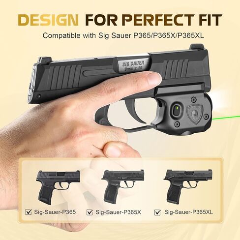 WARRIORLAND مسدس ضوء ليزر وحافظة مناسبة لـ Sig P365/ P365X/ P365XL، ضوء سلاح تكتيكي مدمج بمشغل 150 لومن مع مصباح LED أخضر ليزر أبيض وحافظة IWB، مؤشر الطاقة in Kuwait