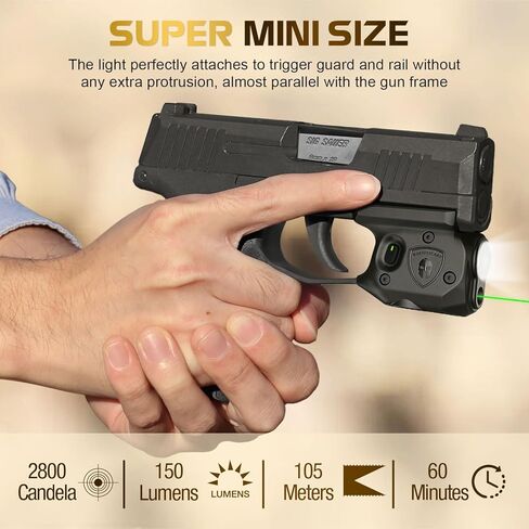 WARRIORLAND مسدس ضوء ليزر وحافظة مناسبة لـ Sig P365/ P365X/ P365XL، ضوء سلاح تكتيكي مدمج بمشغل 150 لومن مع مصباح LED أخضر ليزر أبيض وحافظة IWB، مؤشر الطاقة in Kuwait
