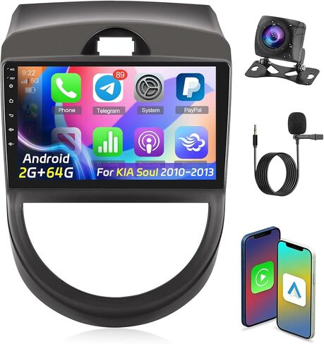 [2+64G] NHOPEEW Car Radio for KIA Soul 2010-2013 - Wireless CarPlay and Android Auto - 9 Inch Touchscreen Android Car Stereo with DSP/WiFi/GPS/Bluetooth/SWC/Mirror Link + AHD Backup Camera in Saudi Arabia