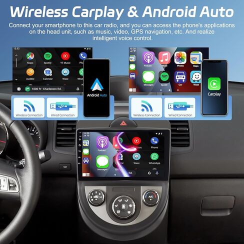 [2+64G] NHOPEEW Car Radio for KIA Soul 2010-2013 - Wireless CarPlay and Android Auto - 9 Inch Touchscreen Android Car Stereo with DSP/WiFi/GPS/Bluetooth/SWC/Mirror Link + AHD Backup Camera in Saudi Arabia