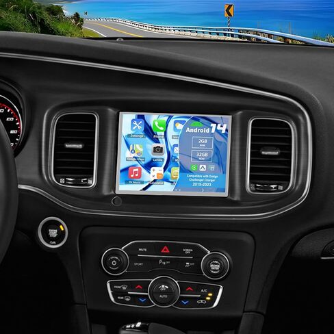 Android 14 Double Din Car Stereo ترقية راديو لدودج تشالنجر تشارجر 2015-2023، 8.4 بوصة شاشة لمس Carplay Android Auto GPS WiFi Bluetooth RDS DSP SWC Mirrorlink Mic كاميرا احتياطية in Kuwait