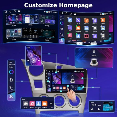 [4+64G] Upgrade Car Stereo for Pontiac Vibe 2009 2010: 9 inch IPS Touchscreen Android Radio - Wireless Carplay & Android Auto, 5G/WiFi, Custom Homepage, Multiple UI, DSP/EQ, SWC + AHD Backup Camera in Saudi Arabia