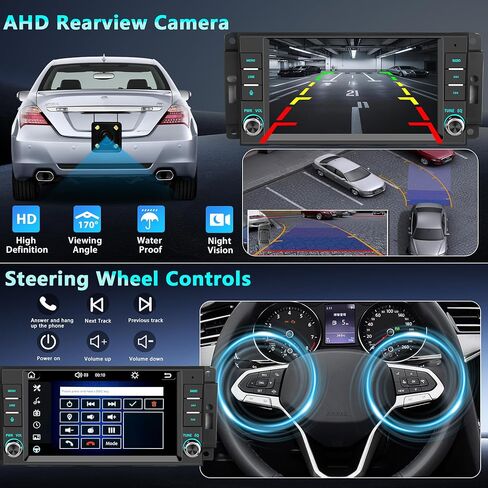 Car Stereo for Jeep Wrangler JK Radio 2007-2018 Chrysler Dodge Ram 1500 with Wireless CarPlay & Android Auto, 7 Inch Touch Screen for Jeep Car Radio with WiFi GPS FM Bluetooth SWC（No Accessories） in Kuwait