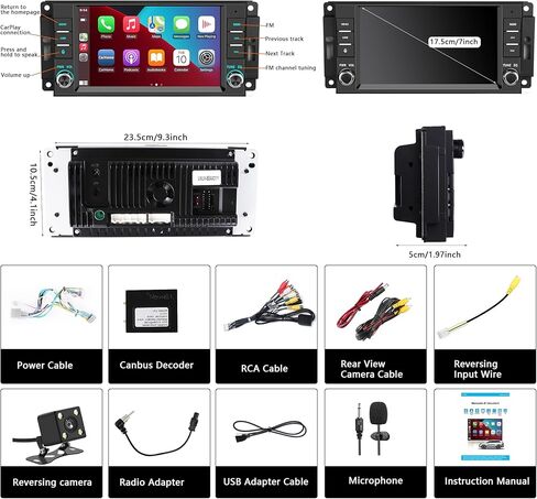 Car Stereo for Jeep Wrangler JK Radio 2007-2018 Chrysler Dodge Ram 1500 with Wireless CarPlay & Android Auto, 7 Inch Touch Screen for Jeep Car Radio with WiFi GPS FM Bluetooth SWC（No Accessories） in Kuwait