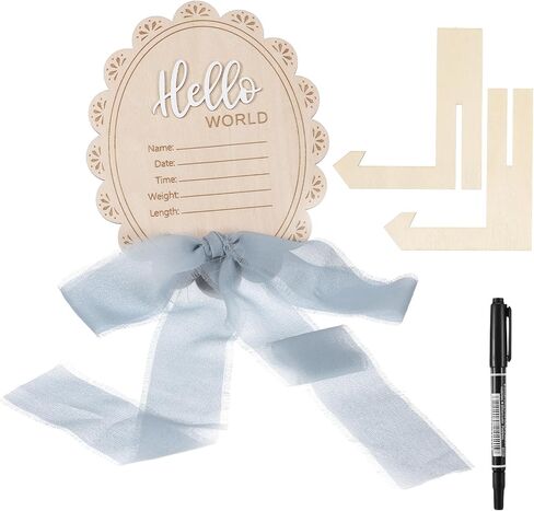 Baby Announcement Sign, Wooden Hello World Newborn Welcome Sign, Bow Birth Stats Signs Newborn Photo Prop, Monthly Milestone Wood Discs(Ribbon) in Saudi Arabia
