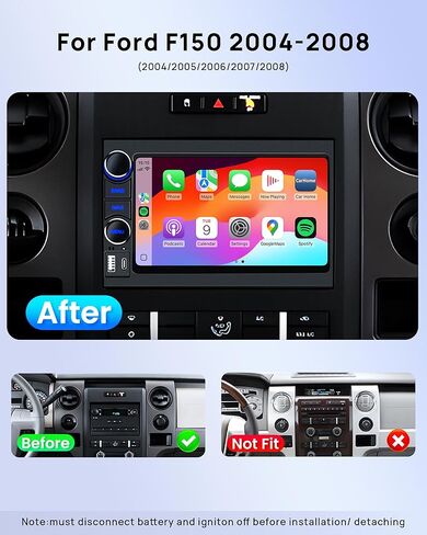 Double Din Car Radio Upgrade Wireless Apple CarPlay & Android Auto for Ford F150 2004-2008, Ford F250 2008-2016, Fusion 2005-2007, Focus 2005-2007, 7 Inch, 8Core,GPS Navigation, Supports Netflix in Saudi Arabia