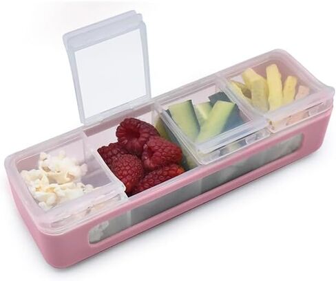 melii Snackle Box – 4 Separate Compartments with Lids, Divided Snack Container, Food Storage for Kids and Adults, Arts & Crafts, Beads, BPA-Free, 2-Pack, Pink + Purple in Saudi Arabia