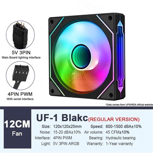 1Pcs UF-1 4 PRO Computer Chassis Fan 12cm ARGB 4 Pin PWM Quiet Cooling Fan 12V Large Air Volume 45.2CFM/600-1500RPM(Black Regular) in Saudi Arabia