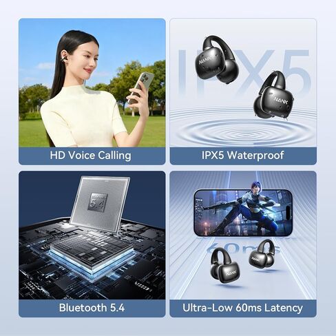 NANK Clip Super Clip on Earbuds, Open Ear Headphones Bluetooth 5.4 Clip-on Earbuds, 5.1g Ultra-Light, Clear Sound Quality, IPX5 Waterproof, 32H Long Battery Life, Secure Comfort for Sports & Daily Use in Saudi Arabia