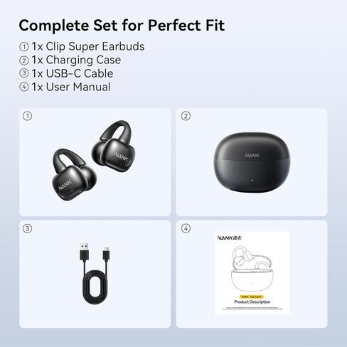 NANK Clip Super Clip on Earbuds, Open Ear Headphones Bluetooth 5.4 Clip-on Earbuds, 5.1g Ultra-Light, Clear Sound Quality, IPX5 Waterproof, 32H Long Battery Life, Secure Comfort for Sports & Daily Use in Saudi Arabia