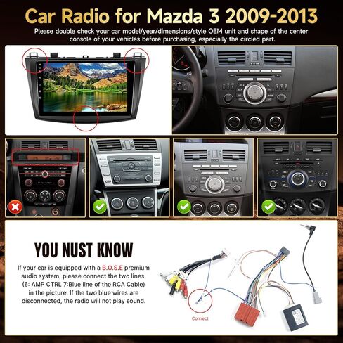 راديو سيارة Naifay Android 12 لسيارة Mazda 3 2009 2010 2011 2012 2013، 2+32G 9 بوصة شاشة لمس IPS لسيارة Mazda 3 ستيريو مع Carplay Android Auto Bluetooth FM GPS WiFi SWC + Can Bus MIC in Saudi Arabia