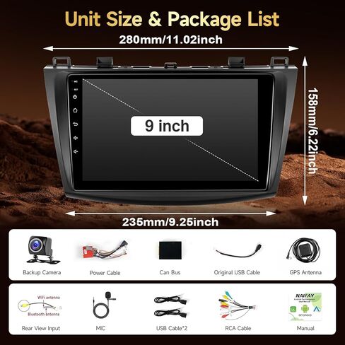 راديو سيارة Naifay Android 12 لسيارة Mazda 3 2009 2010 2011 2012 2013، 2+32G 9 بوصة شاشة لمس IPS لسيارة Mazda 3 ستيريو مع Carplay Android Auto Bluetooth FM GPS WiFi SWC + Can Bus MIC in Saudi Arabia