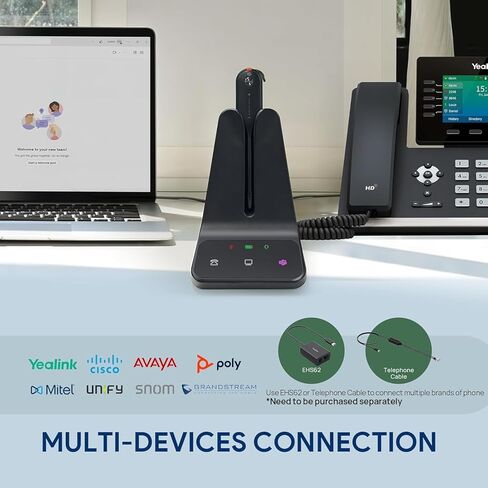 Yealink DECT Wireless Headset WH63 E2 UC, Zoom Teams Certified,Single Ear (Mono) Convertible Headset,Connects to Desk Phone&Computer,Noise Canceling Microphone,3 Wearing Styles in Saudi Arabia