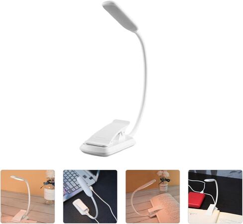 Ciieeo USB Rechargeable LED Eye-Protection Reading Lamp with Clamp, White 88x40x220mm, Portable Night Reading Light for Students and Dorm Use in Kuwait