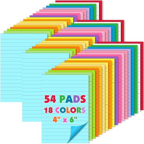 18 Pads Lined Sticky Notes, 18 Colors 4in x 6in Self Stick Note Pads, Strong Adhesive Sticky Note with Lines, Large Sticky Notes for School, Home, Office, 24 Sheets/Pad in Saudi Arabia