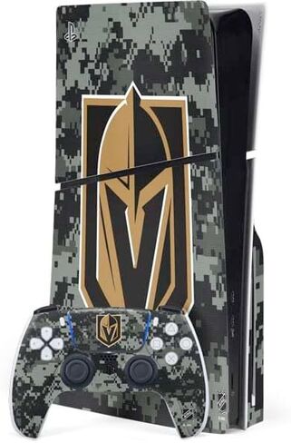 ملصق Skinit المخصص للألعاب المتوافق مع حزمة أقراص PS5 Slim - تصميم فروزن مرخص رسميًا من NHL Vegas Golden Knights in Kuwait