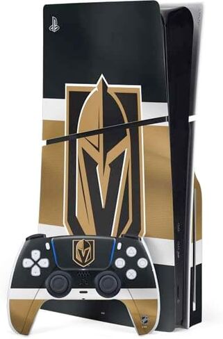 ملصق Skinit المخصص للألعاب المتوافق مع حزمة أقراص PS5 Slim - تصميم فروزن مرخص رسميًا من NHL Vegas Golden Knights in Kuwait
