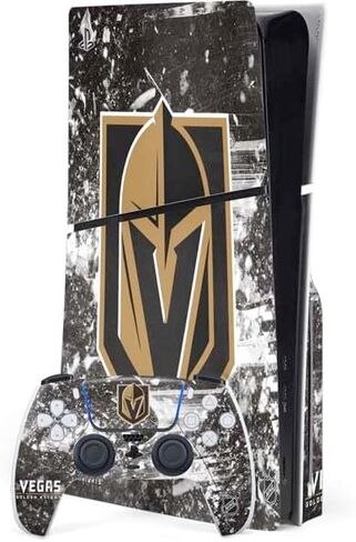 ملصق Skinit المخصص للألعاب المتوافق مع حزمة أقراص PS5 Slim - تصميم فروزن مرخص رسميًا من NHL Vegas Golden Knights in Kuwait
