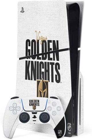 ملصق Skinit المخصص للألعاب المتوافق مع حزمة أقراص PS5 Slim - تصميم فروزن مرخص رسميًا من NHL Vegas Golden Knights in Kuwait
