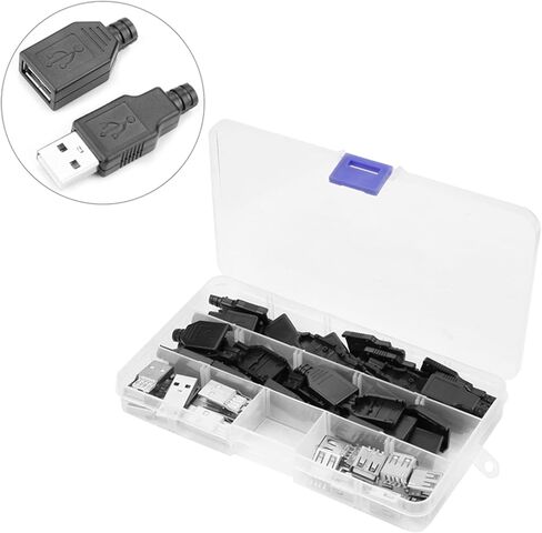 20pcsset نوع A 2.0USB موصل التوصيل محول المقبس لكابلات USB DIY، اتصالات النحاس وامض الذهب، استخدام الكمبيوتر، غطاء أسود in Kuwait