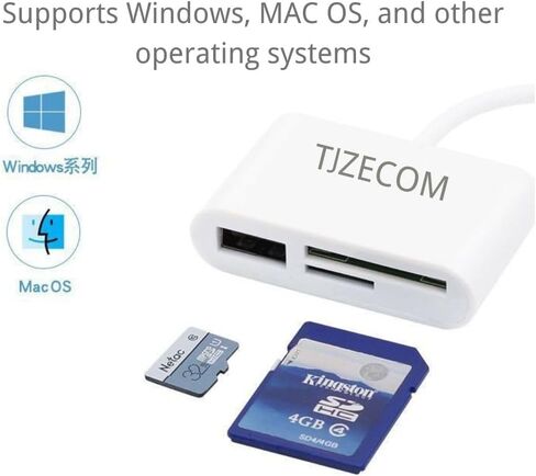 TJZECOM قارئ بطاقة تخزين الكاميرا قارئ بطاقة SD لجهاز iPhone iPad Mac 3 في 1 محول بطاقة الذاكرة SD، يدعم بطاقات SD/MicroSD/USB OTG لا يتطلب تطبيق، التوصيل والتشغيل in Kuwait
