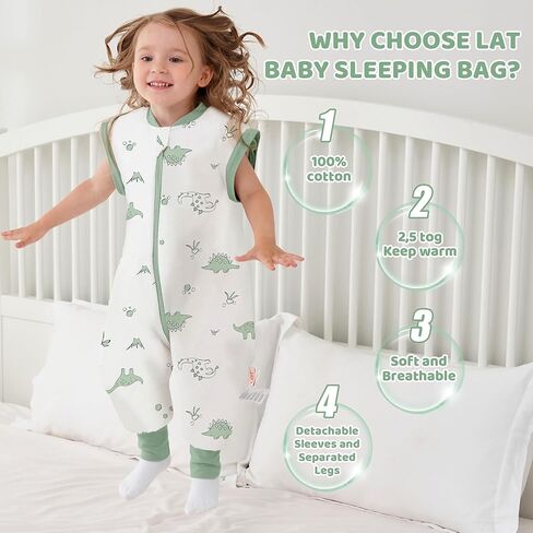 LAT Baby Sleep Bag with Feet Winter,3 Way Zip Wearable Blanket,Warm Sack for Toddler 2.5 TOG-Sleepsuit Removable Sleeves in Saudi Arabia