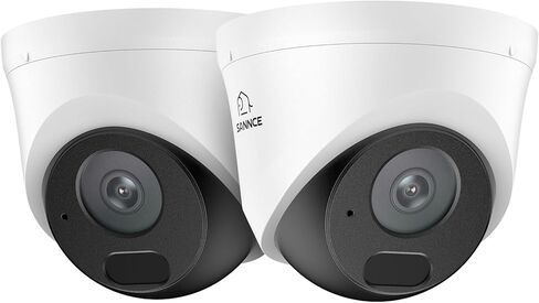 كاميرا SANNCE 5MP HD PoE Dome Security - رؤية ليلية مزدوجة بالأشعة تحت الحمراء بطول 100 قدم، اكتشاف الإنسان والمركبة، مقاومة للطقس IP67، كاميرا مراقبة IP H.265+ للأماكن الداخلية والخارجية (عبوتان) in Kuwait