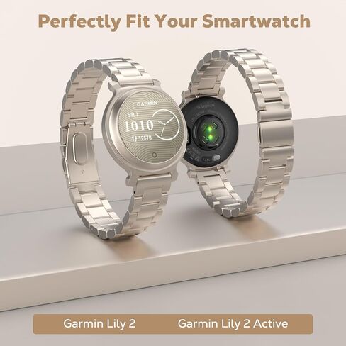 سوار ساعة MoKo معدني متوافق مع Garmin Lily 2/Lily 2 Active، حزام رياضي من الفولاذ المقاوم للصدأ سريع الفك مع أداة تعديل للرجال والنساء، فضي in Kuwait