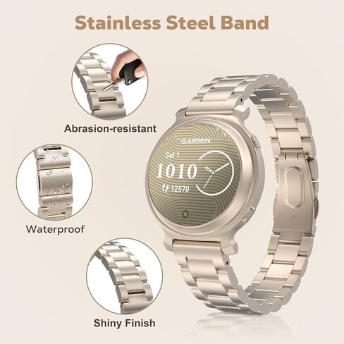 سوار ساعة MoKo معدني متوافق مع Garmin Lily 2/Lily 2 Active، حزام رياضي من الفولاذ المقاوم للصدأ سريع الفك مع أداة تعديل للرجال والنساء، فضي in Kuwait