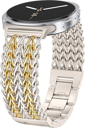 Minyee Metal Band Compatible with Samsung Galaxy Watch 8 40mm 44mm/ 8 Classic 46mm Bands, No Gap One-Click Dressy Stainless Steel Metal Gold Multi-chain Strap Mermaid Style Link Bracelet Wristband in Saudi Arabia
