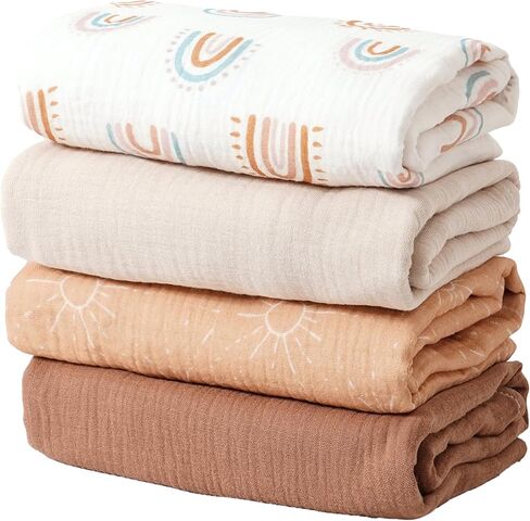 Happy Flute 4Set Muslin Swaddle Blankets–Ultra Soft Baby Blanket for Newborns,Receiving Blankets for Baby Girls & Boys–Baby Essentials 0-3 Years,40x40inches (Flower) in Saudi Arabia