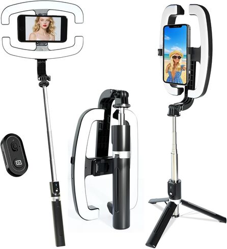Foldable Selfie Light with Stand,54" Extendable Phone Holder Selfie Stick with Dimmable LED Lights and Remote,Ring Light Tripod for Video Recording/Live Stream/Makeup/Photography/YouTube/TikTok in Kuwait