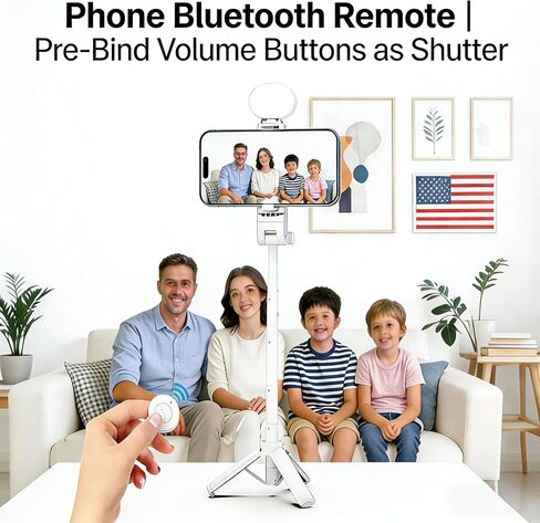 2026 New Pocket Selfie Stick: Magnetic/Clamp Dual Mount, Multi-Angle, Tripod, Wireless Remote, Fill Light, Vlogging Essential| for iPhone & Android (White) in Kuwait